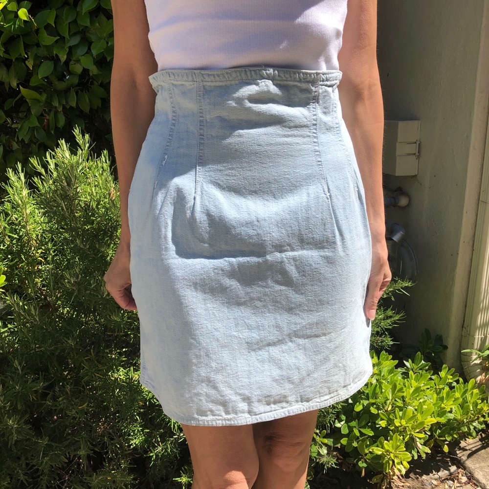 High Waisted Light Washed Denim Skirt